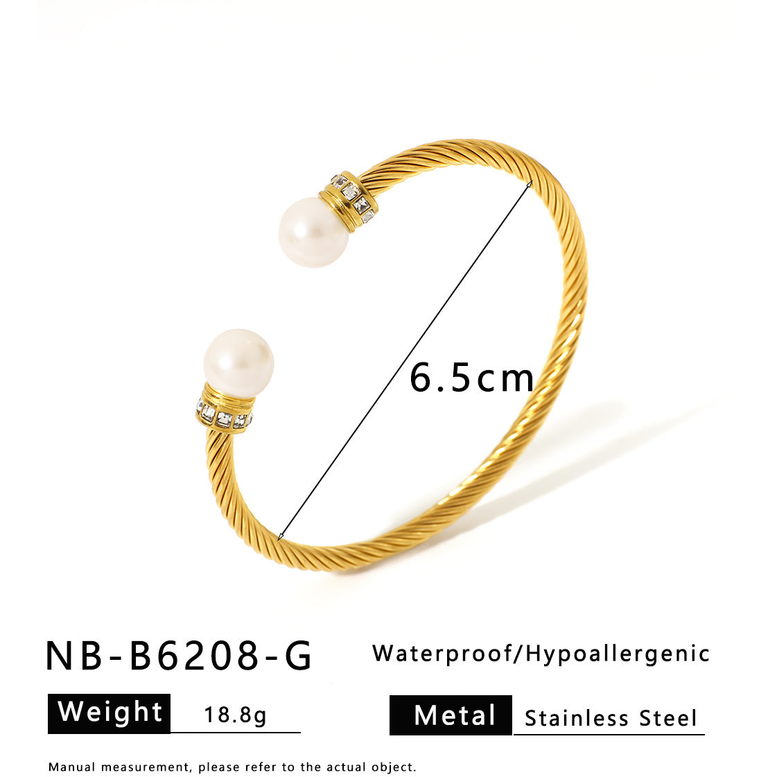 Stainless Steel Wire Rope Gold Bracelet Titanium Steel Open Trend Pearl Ladies Fashion High-End Bracelet