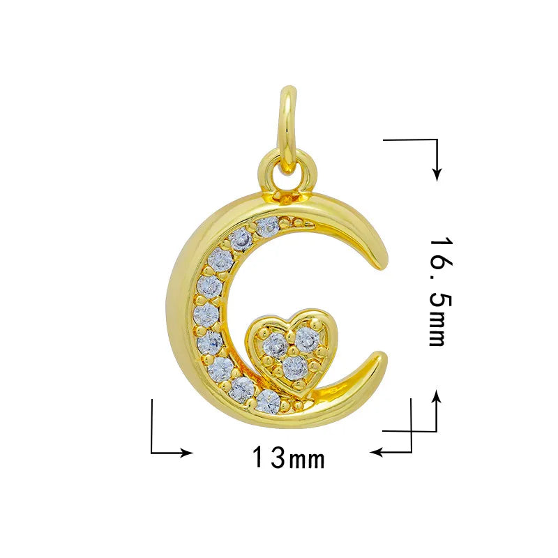 1 Piece 18*20.5mm 19*33mm Copper Zircon Star Moon Heart Shape Pendant