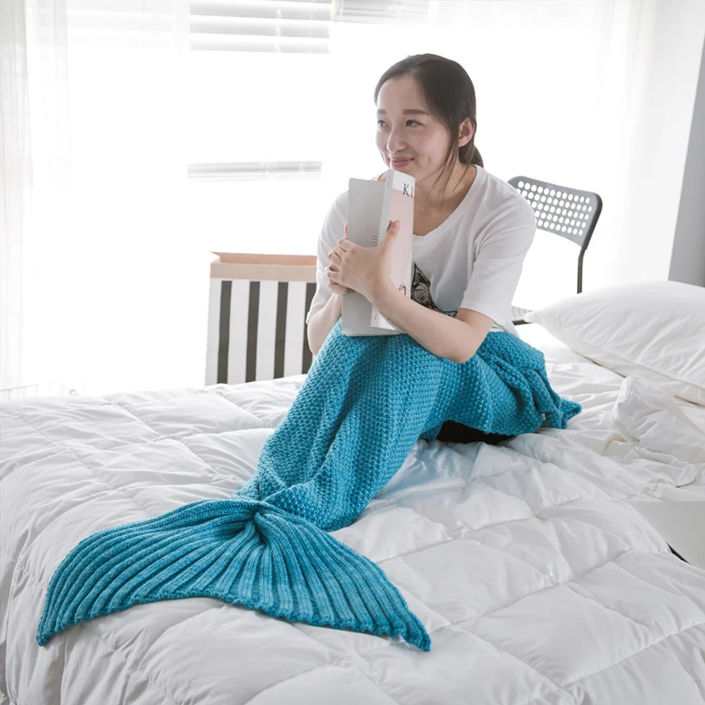 Meladen™ Einfache Meerjungfrauendecke Meerjungfrauenschwanz Strickdecke Sofabezug Decke