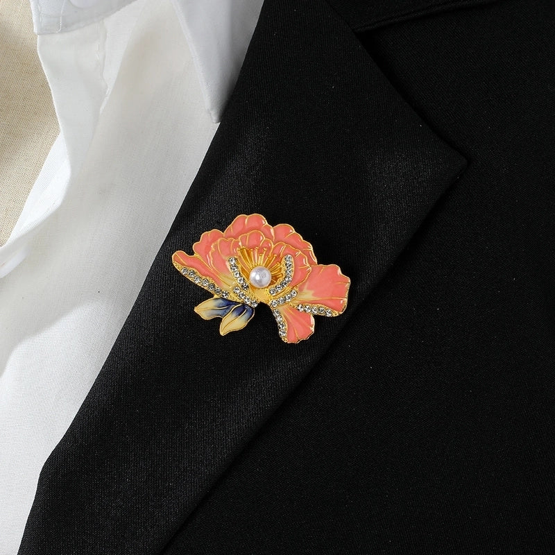IG Style Pin Flower Alloy Enamel Inlay Rhinestones Women’s Brooches 1 Piece
