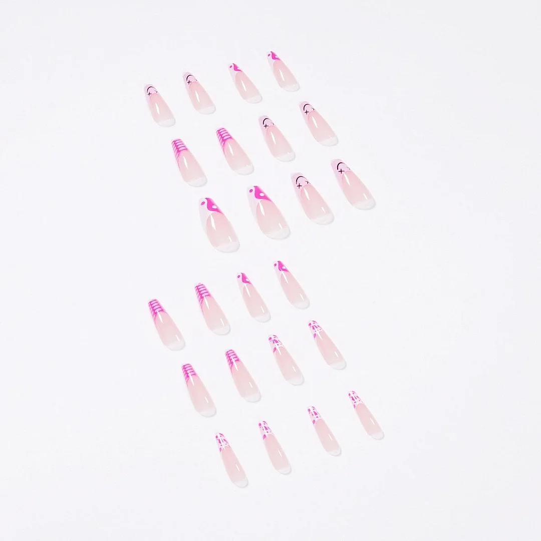 24Pcs/Set Pink Cow Design False Nail French Full Cover Fake Nails Glue DIY Manicure Nail Art Tools-Nail Inspo
