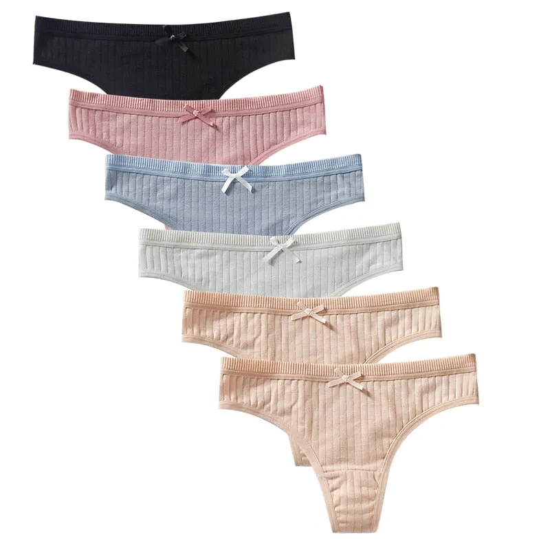 6 Pcs Women G-String Panties Underwear Fashion Thong Sexy Cotton Skin-Friendly Ladies Soft Low Rise Lingerie Solid Underpants