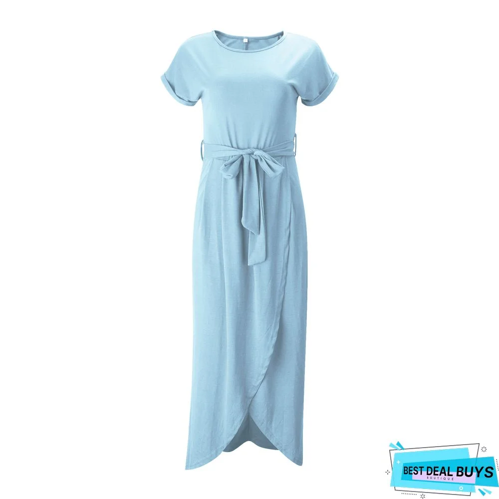 Irregular Dress with Flat Round Neck In Solid Color