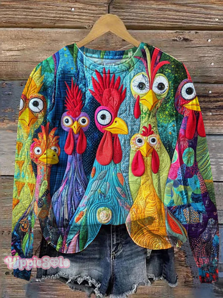 Colorful Funny Chicken Art Print Casual Sweatshirt Multicolor / S