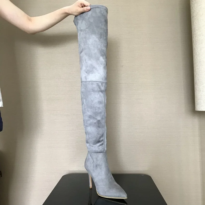 2021 Brand Stretch Suede Leather Thigh High Heels boots Women Winter Boots Stiletto Heels Sexy Over the Knee Boots Female Shoes