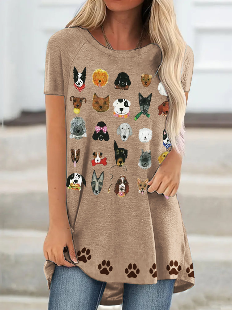 I Love Dogs Art Vintage Short Sleeve Long T-Shirt
