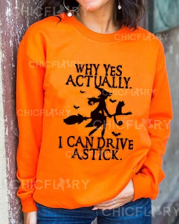 Women's Fall Halloween Lightly Stretch Crew Neck H-Line Sweatshirt