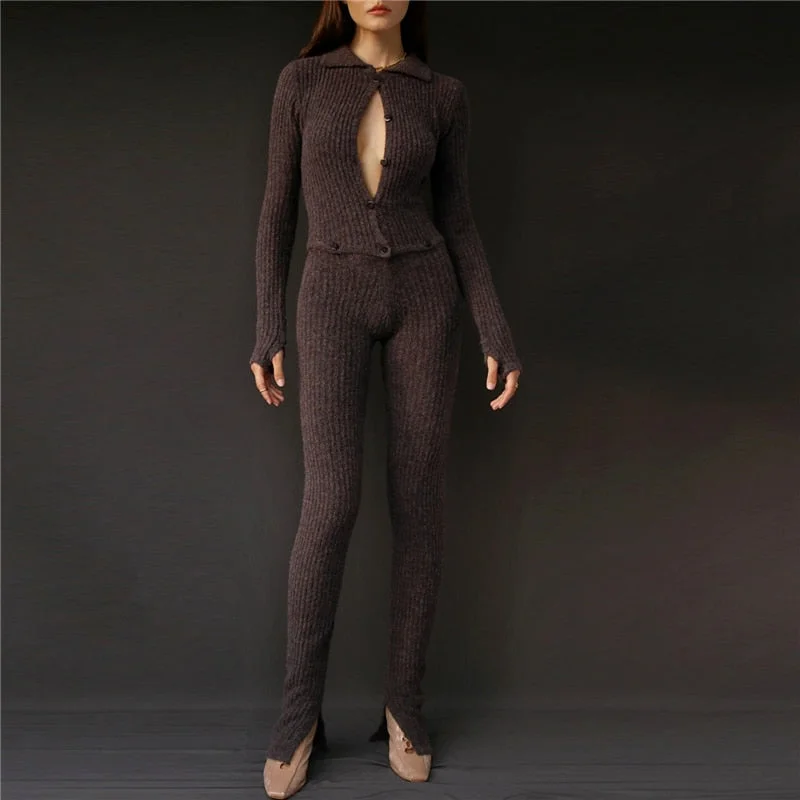 Sampic Overalls Jumpsuits Women Skinny Knitted Casual Sexy Ladies Long Sleeve Jumpsuit 2021 Autumn Winter Club Playsuit Body Top