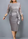 Women's Plus Size Work Dress Floral Crew Neck 3/4 Length Sleeve Winter Fall Stylish Elegant Midi Dress Date Work Dress / Sheath Dress