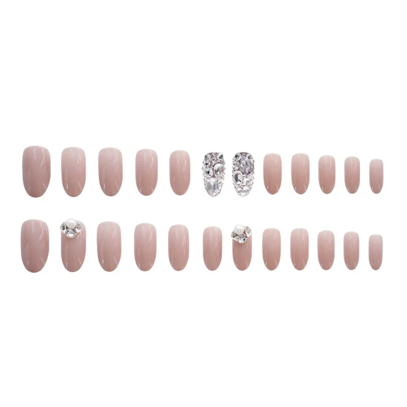 24pcs Pink Diamonds Wear Long Paragraph Fashion Manicure Patch False Nails Save Time Wearable Nail Patch TY-Nail Inspo