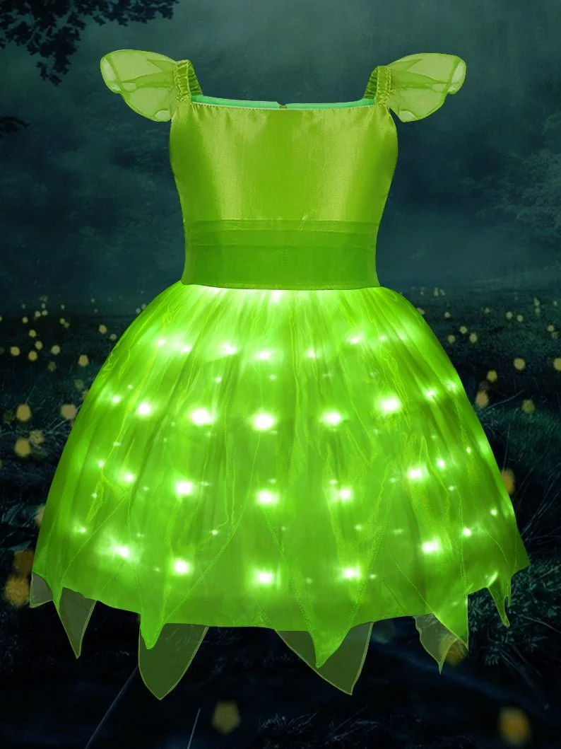 Glowing short-sleeve Tink Bell Costume for Girls Fancy Party Fairy Dress Outfit - Uporpor