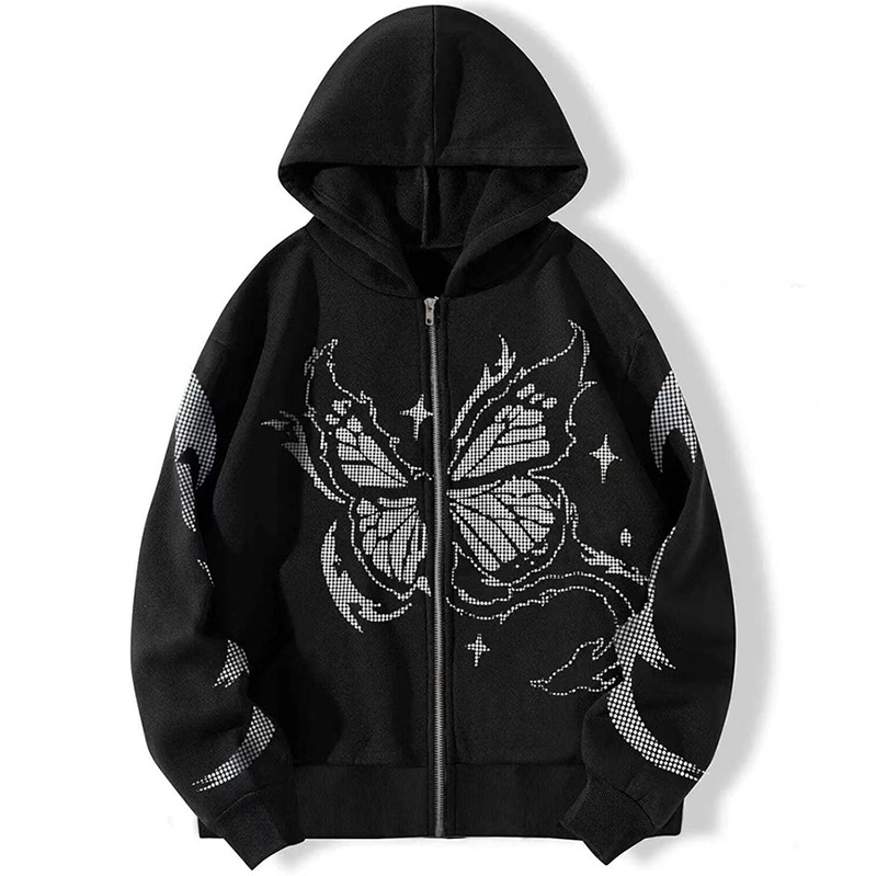 Unisex Dot Matrix Butterfly Print Zipper Sweatshirt Casual Loose Sweatshirt / TECHWEAR CLUB / Techwear