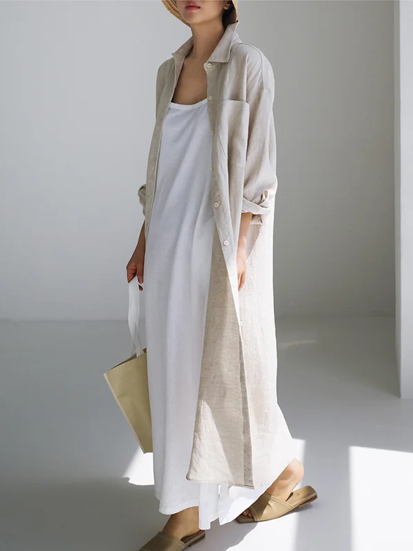 Original Solid Color Lapel Shirt Dress