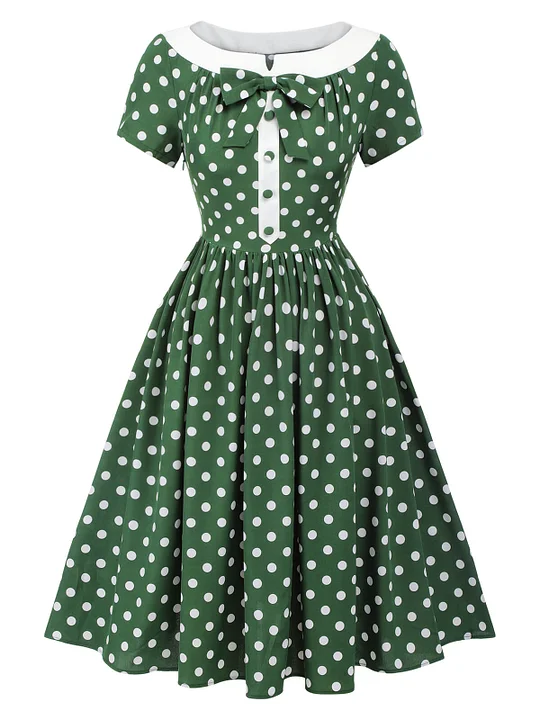 Dark Green 1960s Lace Off-shoulder Dress