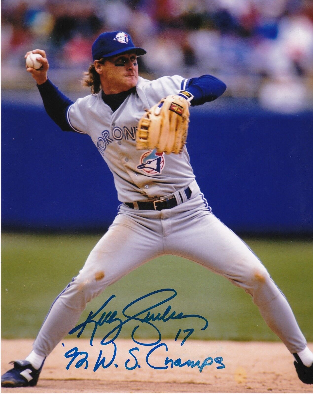 KELLY GRUBER TORONTO BLUE JAYS 92 WS CHAMPS ACTION SIGNED 8x10