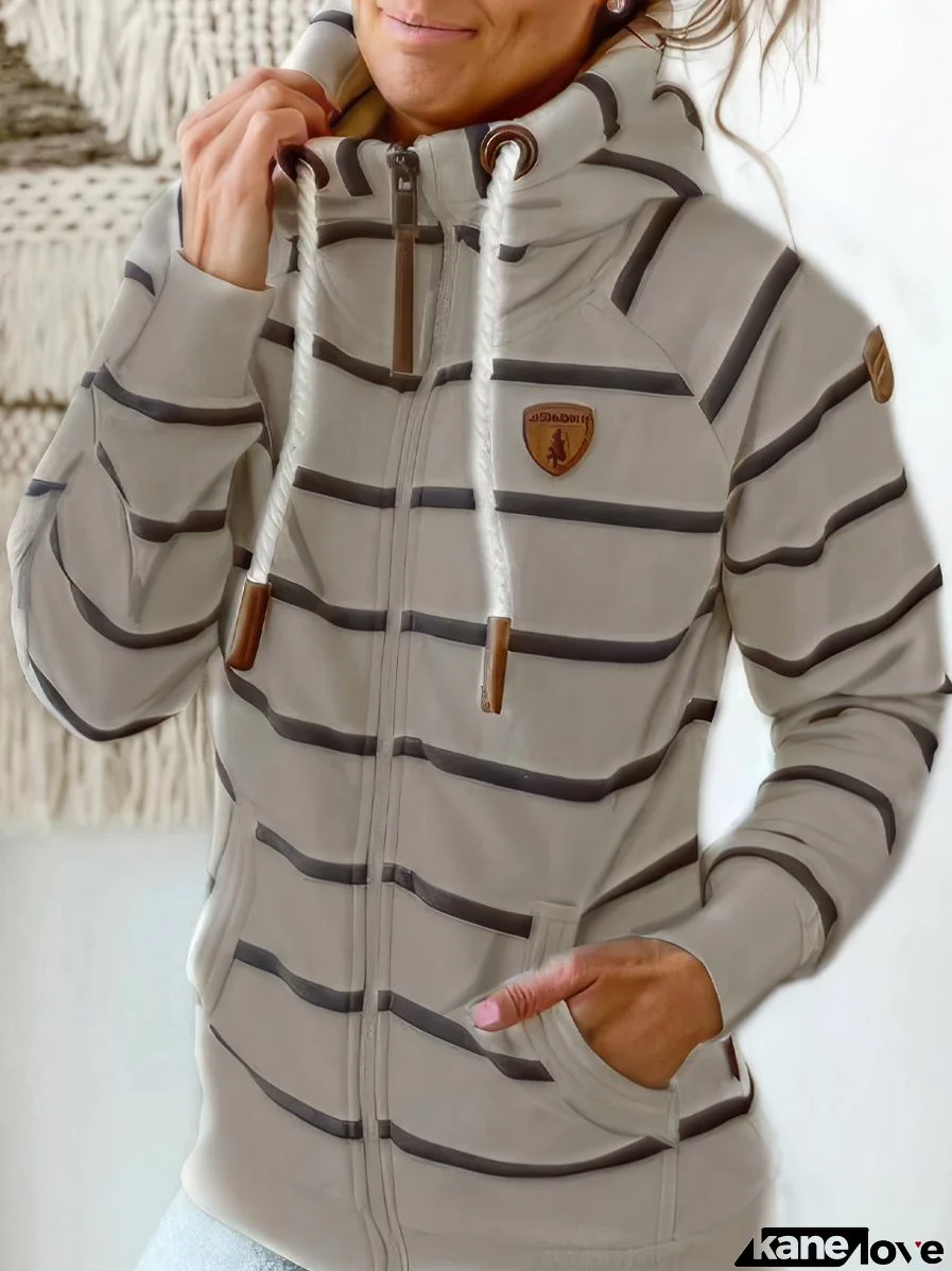 Women's Hoodies Leather Striped Pocket Zip Hoodie