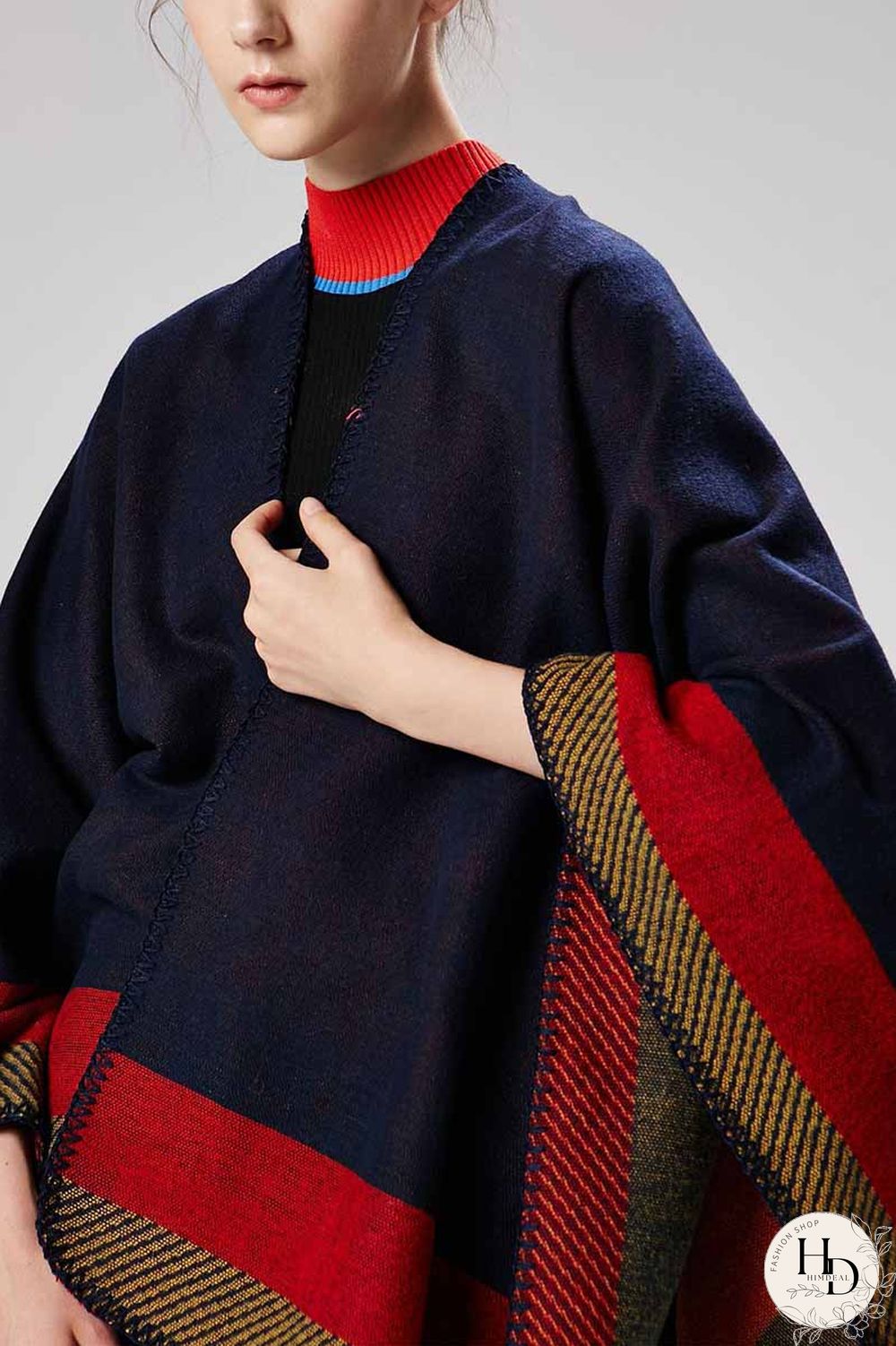 Contrast Loose Cloak Tops