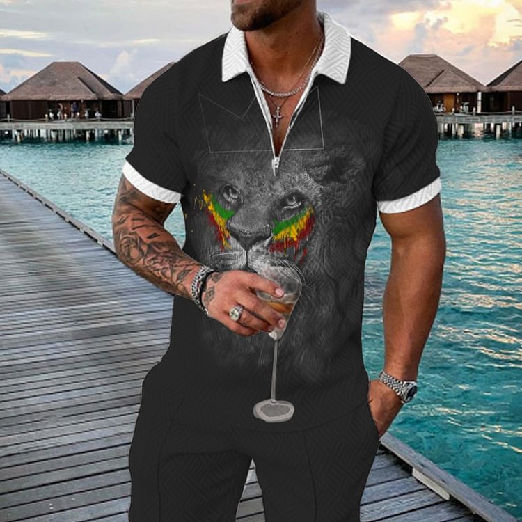 BrosWear Men's Colorblock Casual Short Sleeve Polo Shirt