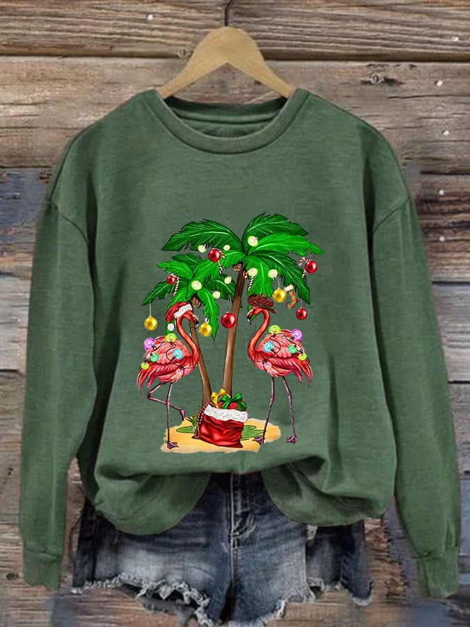 Women's Christmas Flamingo Print Casual Sweatshirt