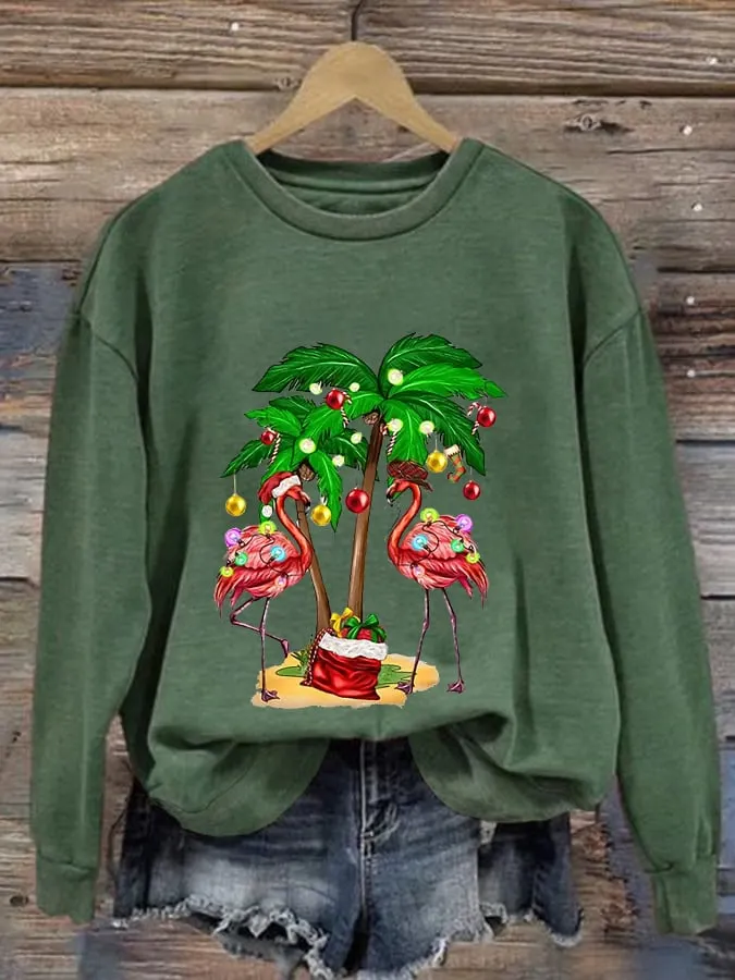 Women's Christmas Flamingo Print Casual Sweatshirt