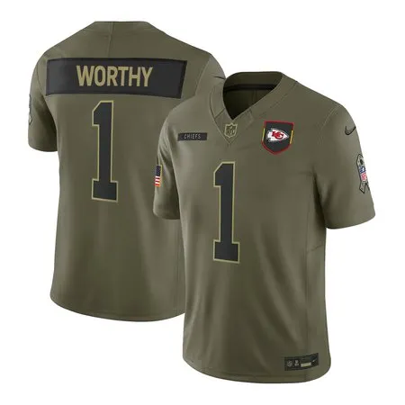 Youth's Kansas City Chiefs #1 Xavier Worthy  Olive 2025 Salute to Service Retired Limited Jersey