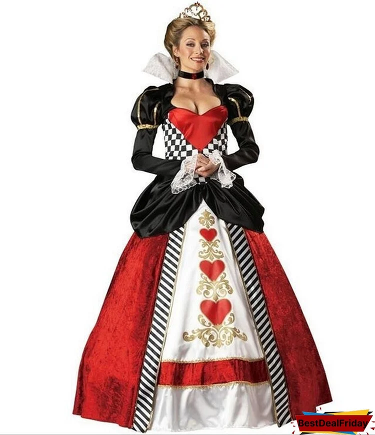 Coldker Women's Queen of Hearts Vintage Luxury Dress Cosplay Costume