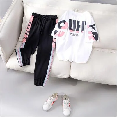 2021Summer New Sports Pants Loose Letter Printed Student 2 Piece Set Women Pants weatpants joggers chain camo pants