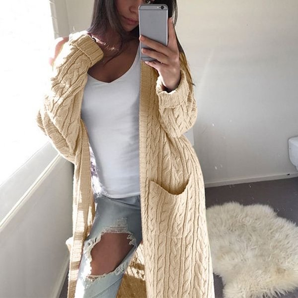 Autumn And Winter Casual Women's Fashion Long Sleeve  Loose Sweater Pocket Knitted  Cardigan Coats - Shop Trendy Women's Fashion | TeeYours