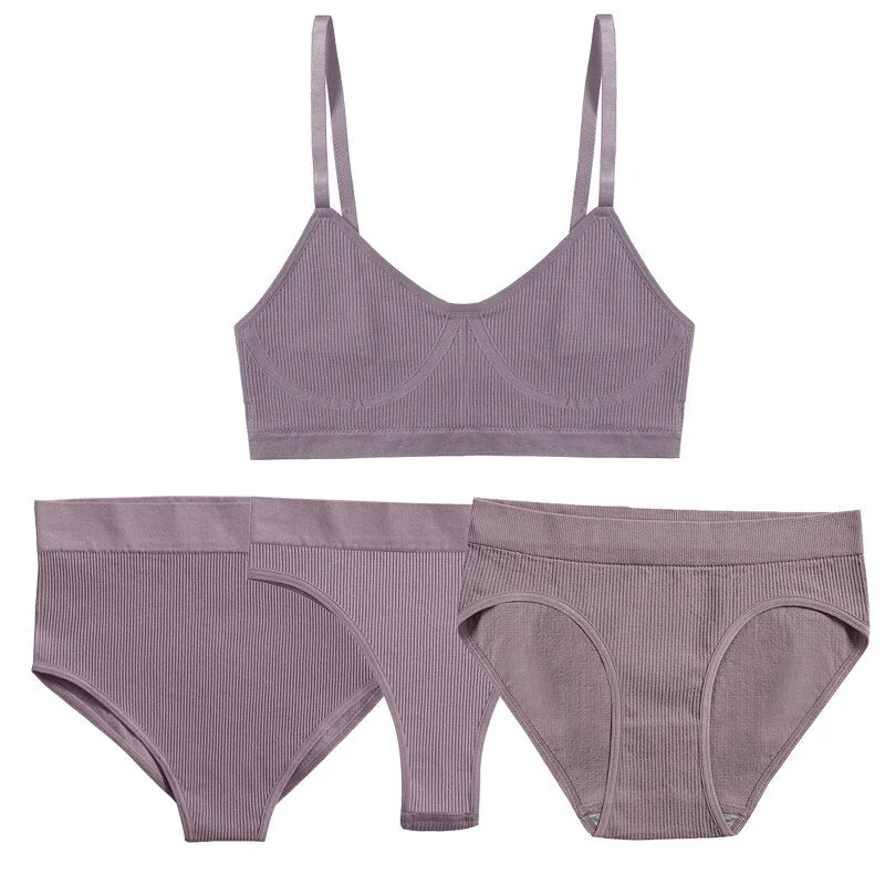 FINETOO 1 Top+3 Panties Set Women Seamless Bra G-String Thongs Soft Tops High Waist Shaper Underwear Female Lingerie Active Bra