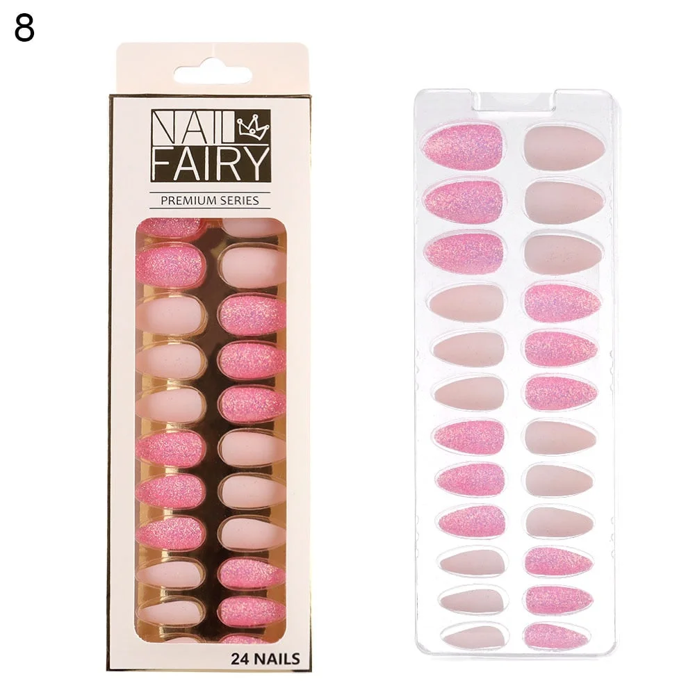 24/30Pcs/Set Reusable False Nail Tips Set Full Cover Shiny Matte Nail Tips With Designs Press On Nails Art Fake Extension Tips-Nail Inspo