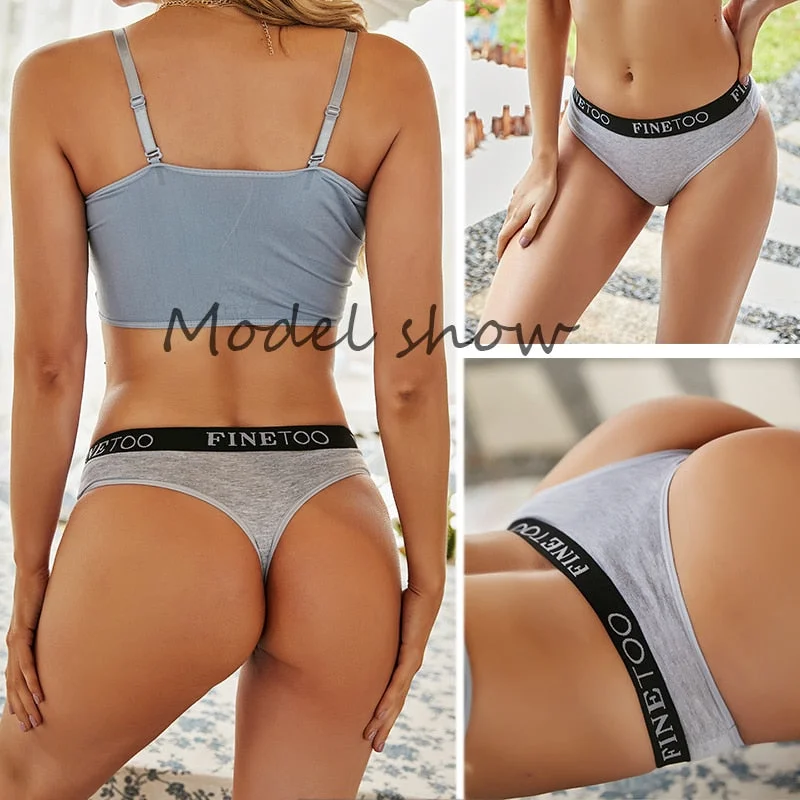 FINETOO Cotton Thongs Women Wide Belt Letter G-string Underwear M-XL Girls T-back Underpants Comfortable Thong Panties Lingerie