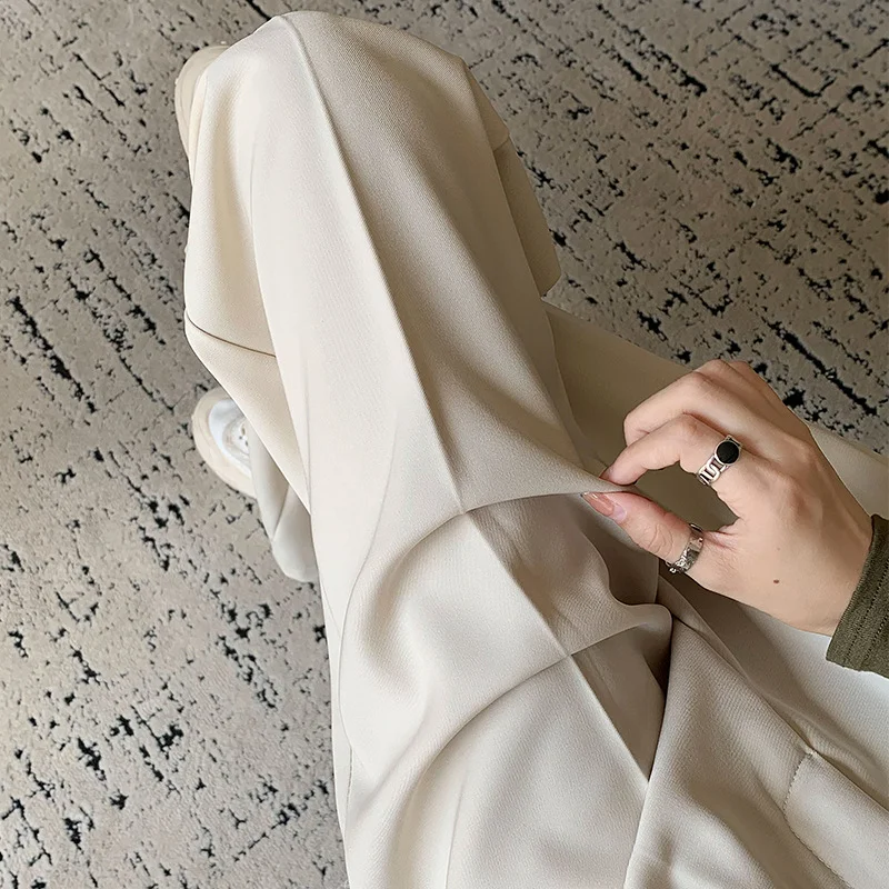 Toloer Narrow Version Wide Leg Pants Female Spring And Summer 2024 New High Waist Hanging Feeling Straight Tube Small Senior Sense Pressure Pleated Suit Pants-Outfit Ideas