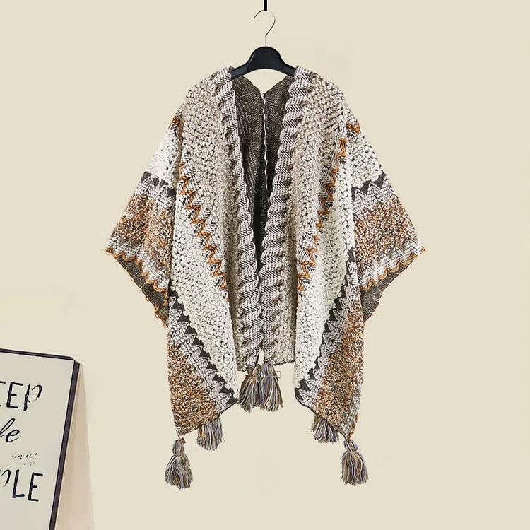 Boho Vintage Print Colorblock Shawl Wrap V-neck Lace Up Dress - Modakawa modakawa