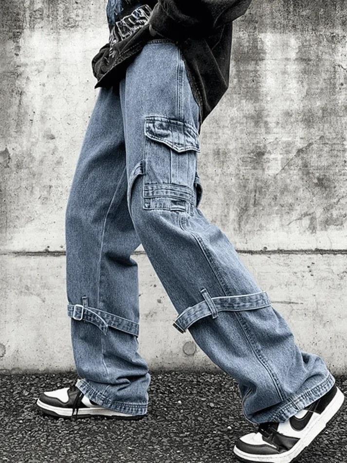 Brownm Men's Strap Detail Vintage Cargo Jeans