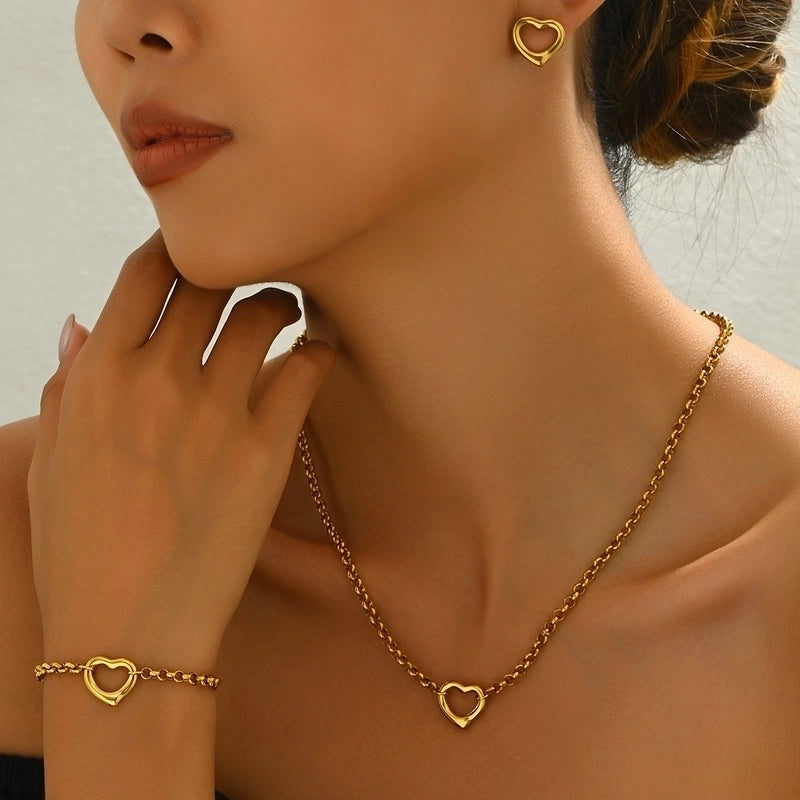 Vintage Style Classic Style Heart Shape 304 Stainless Steel Bracelets Earrings Necklace