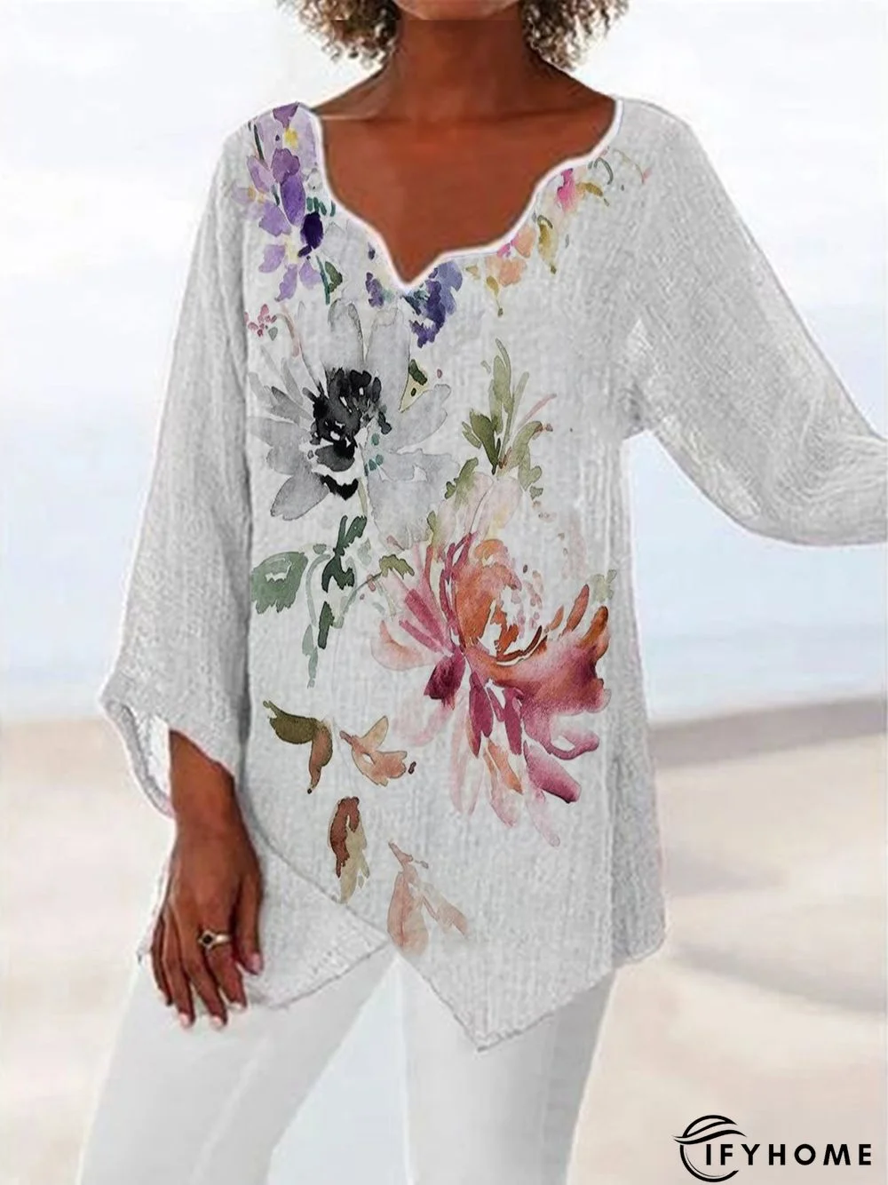 Casual Floral V Neck Short Sleeve Loosen Tops | IFYHOME