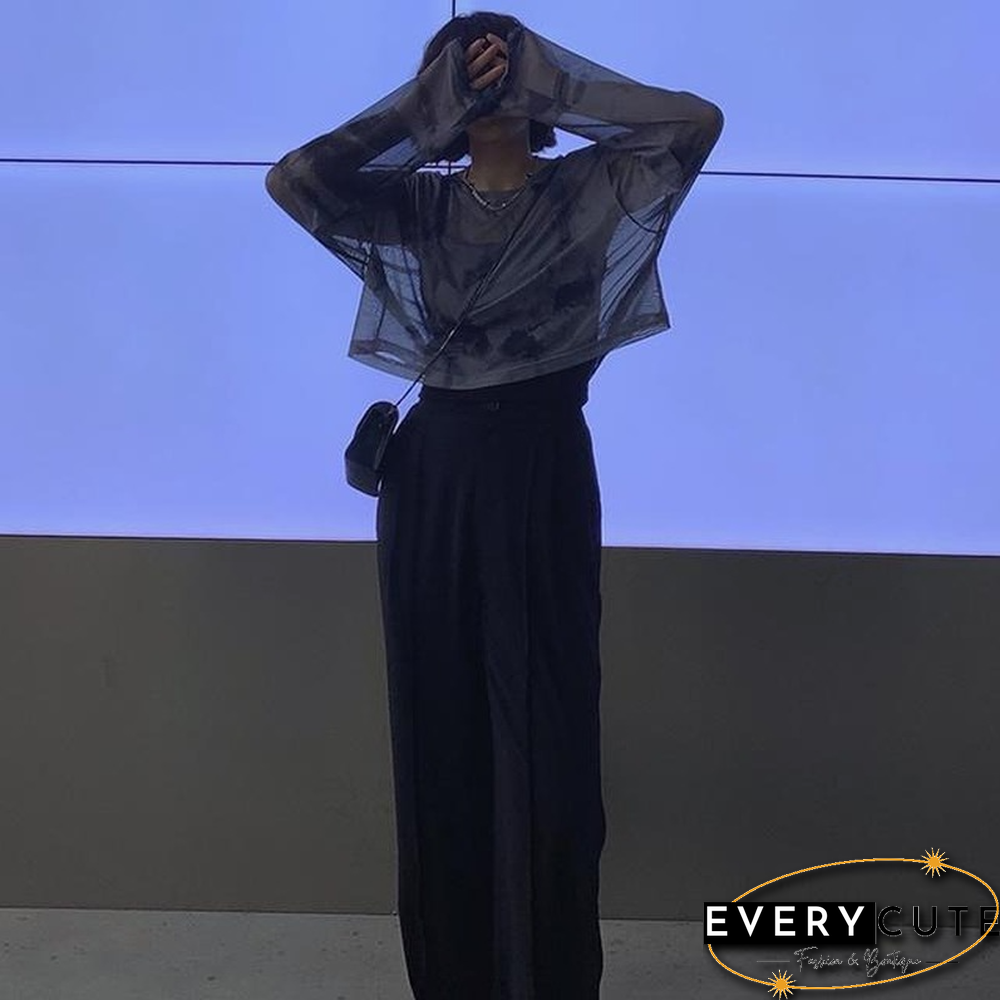 Long Sleeve T-Shirts Women Tie Dye Cropped Translucent Loose College Sun-Proof Fashion Summer Thin Tops Design All-Match Mujer