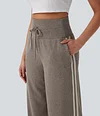 2026🔥 Halara Ribbed SoCinched High Waisted Tummy Control Drawstring Wide Leg Color Block Casual Trousers with Pockets