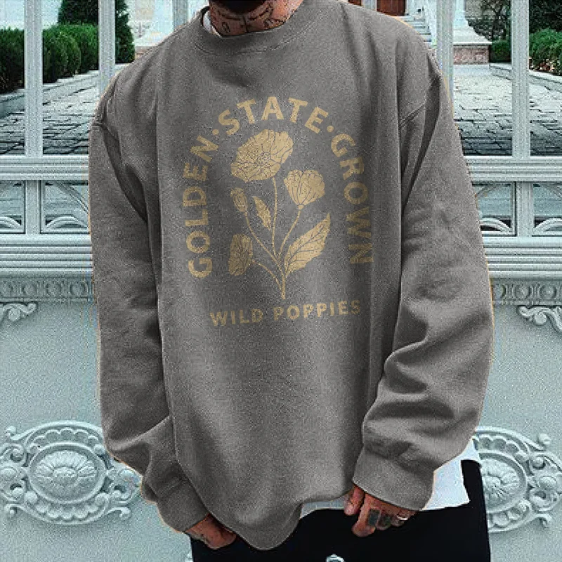 Golden State Grown Printed Men's Fashion Retro Sweatshirt