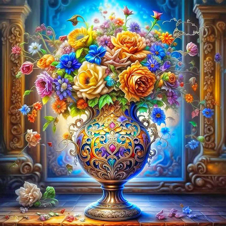 Flowers And Vase 40*40CM (Canvas) Full Round Drill Diamond Painting gbfke