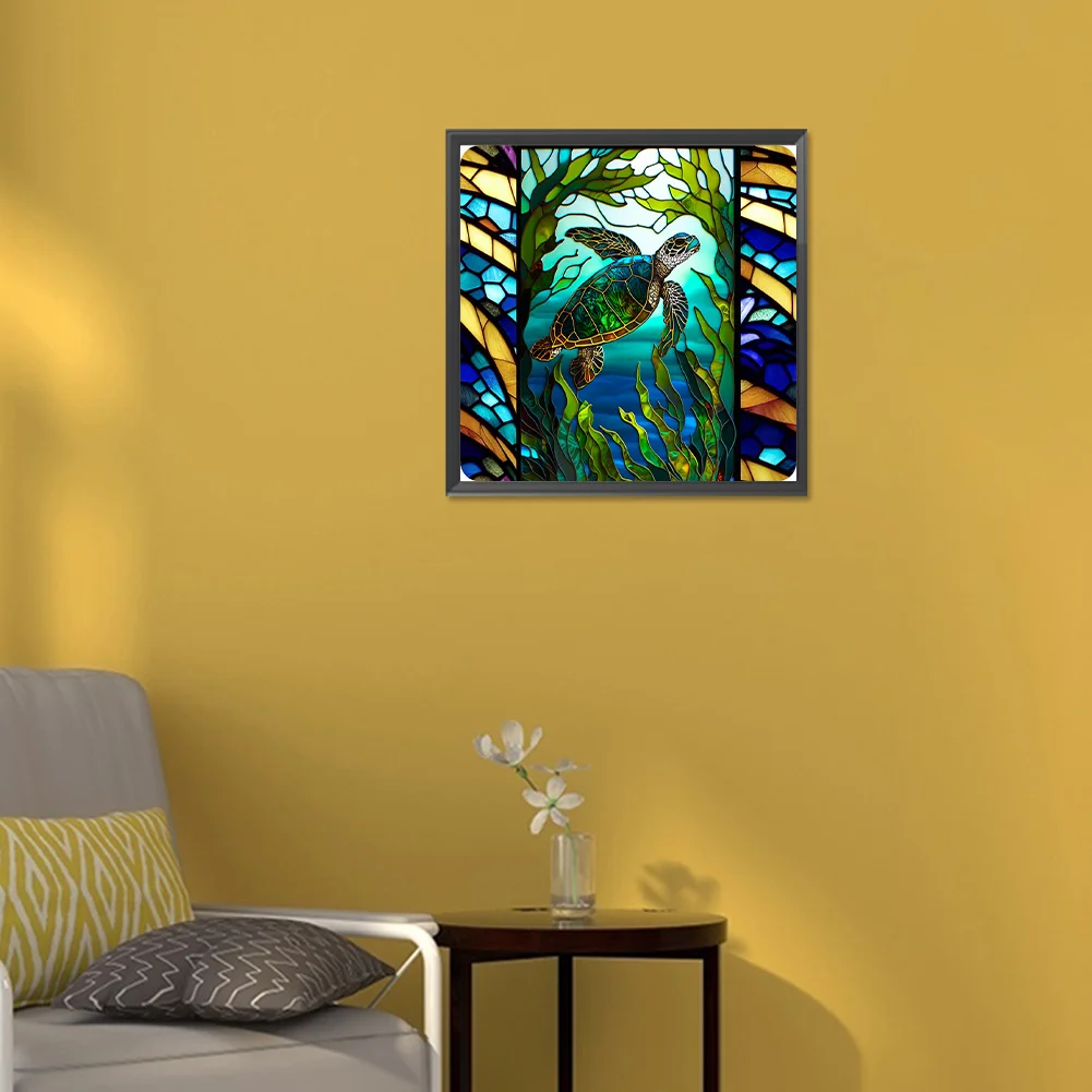 Diamond Painting - Full Round Drill - Stained Glass Turtle(30*30cm)