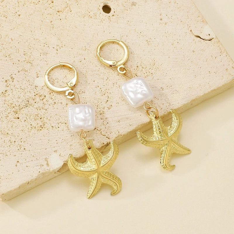 Ocean Wind Beach Holiday New Ladies Shell Starfish Alloy Pearl Jewelry Earrings Accessories Earrings Women