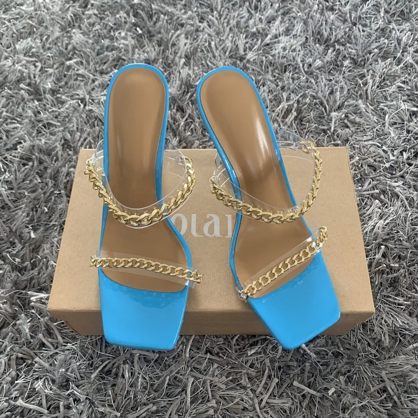 2022 New Summer Sandals Women PVC Mules high heels Slippers Sandals Sexy Square toe Slides Party Pump Shoes Woman