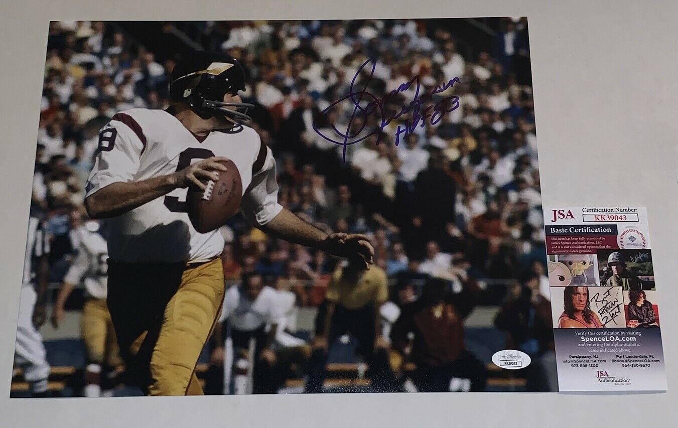 Sonny Jurgensen signed Washington Redskins 11x14 Photo Poster painting W/ HOF Inscription JSA