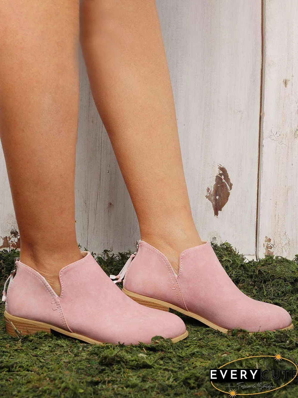 Pu Chunky Heel Zipper Pumps