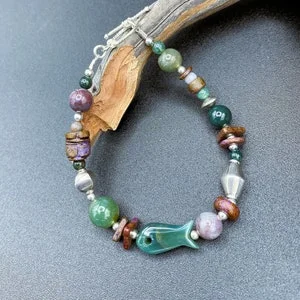 Pornhint Fancy Jasper Bracelet, Fish Bracelet, Gemstone Bracelet, Gemstone Fish Bracelet, Fetish Bracelet, Animal Bracelet, Gift for Her