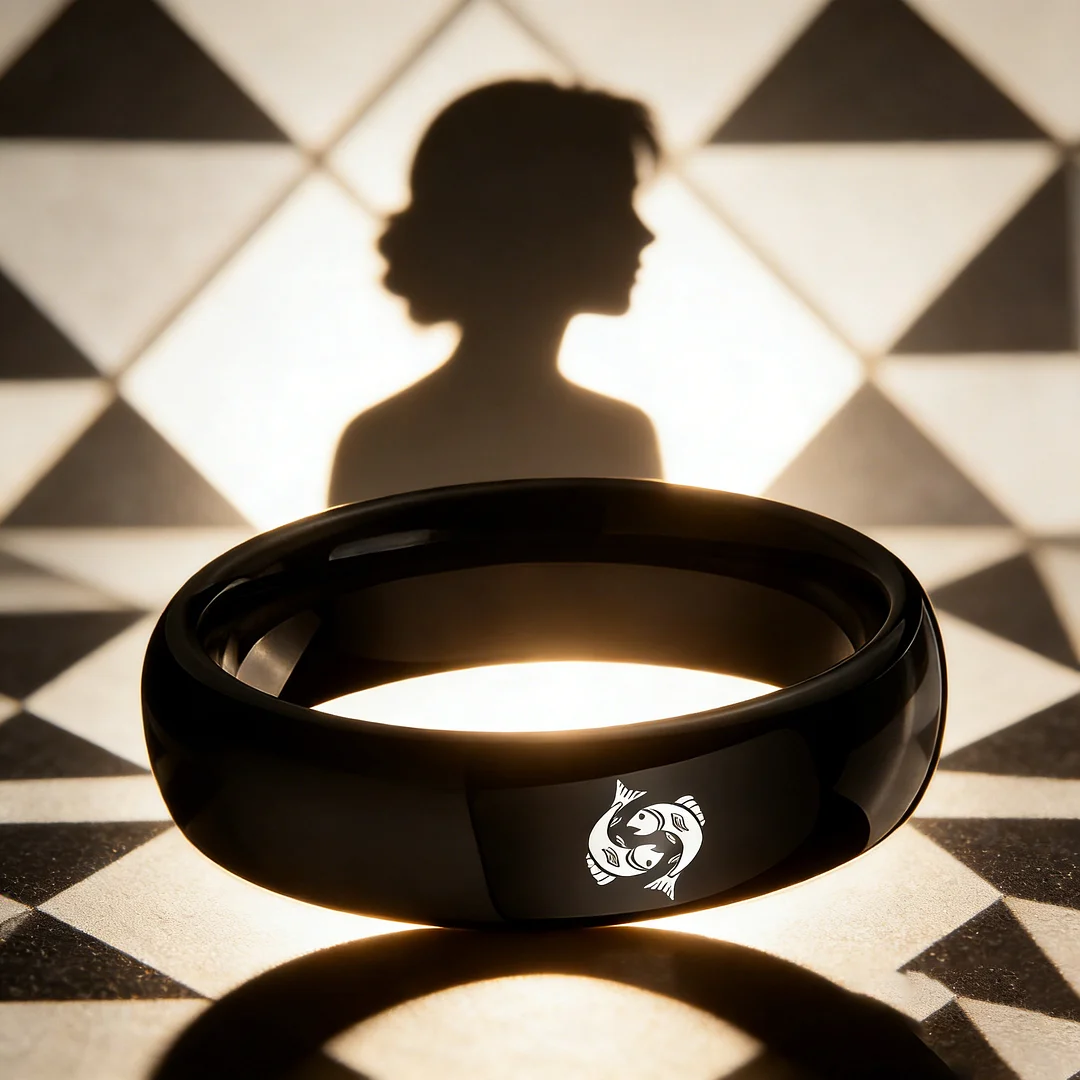 4MM 6MM 8MM Black Pisces Tungsten Carbide Rings Prints Laser Design Domed Top Tungsten Wedding Band