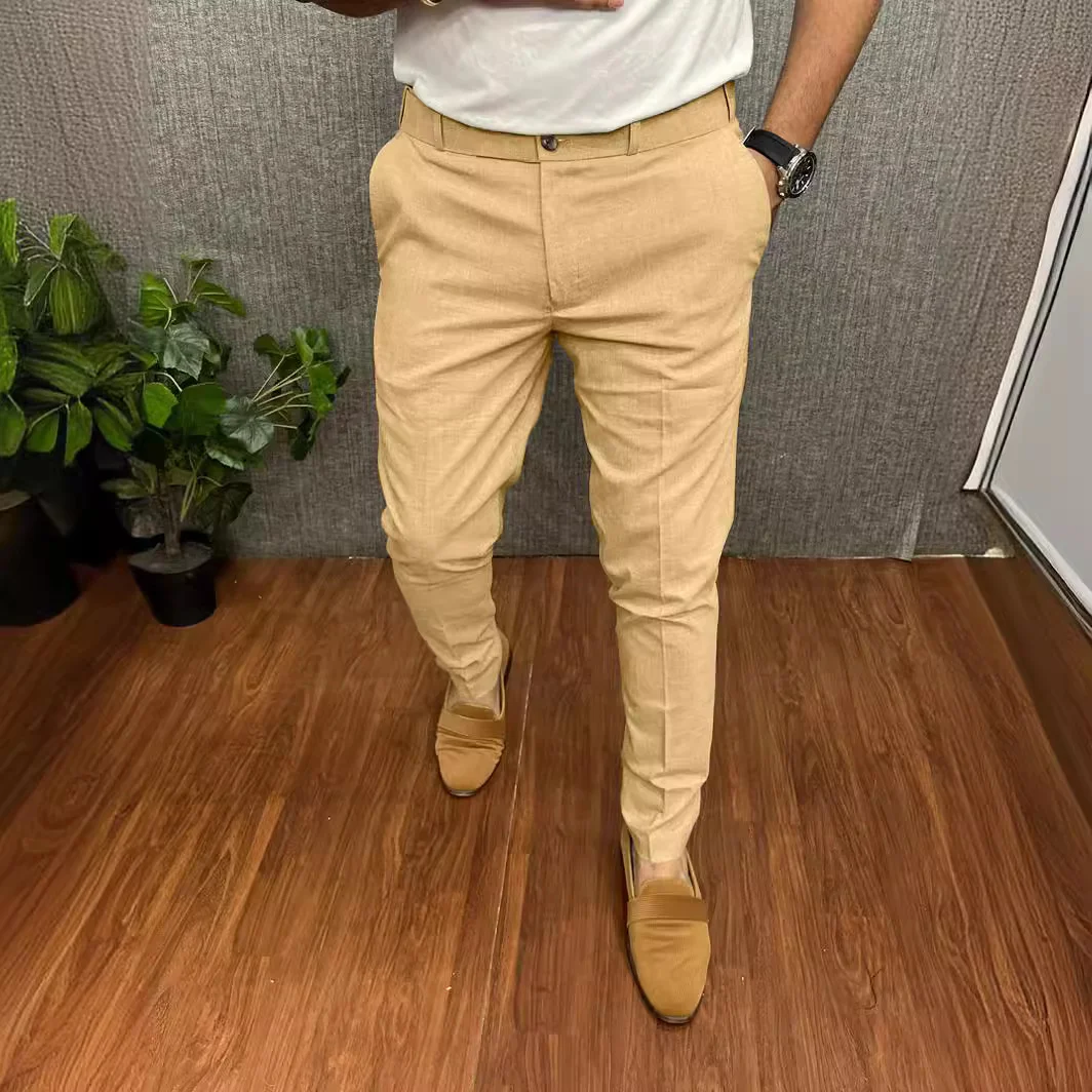 Men's Solid Color Casual Small Foot Stretch Pant Business Long Pant