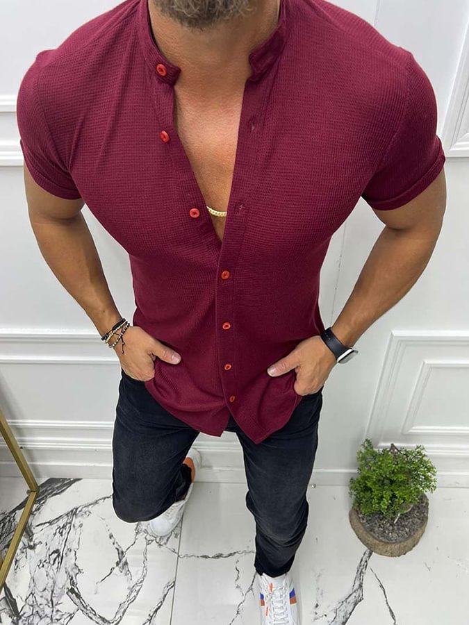Men's Casual Cotton Rose Red Shirt