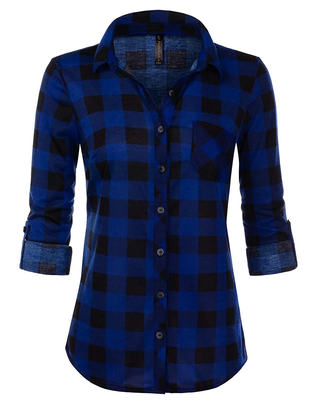 Women's Long Sleeve Collared Button Down Plaid Flannel Shirt